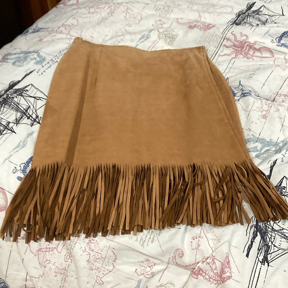 Marlynn Traditions Leather fringe Skirt- new.